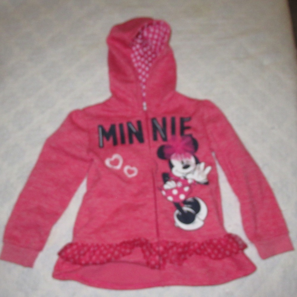 Disney Minnie Mouse Hoodie Kids Size 6 Pink Ruffle Peplum Zip Up